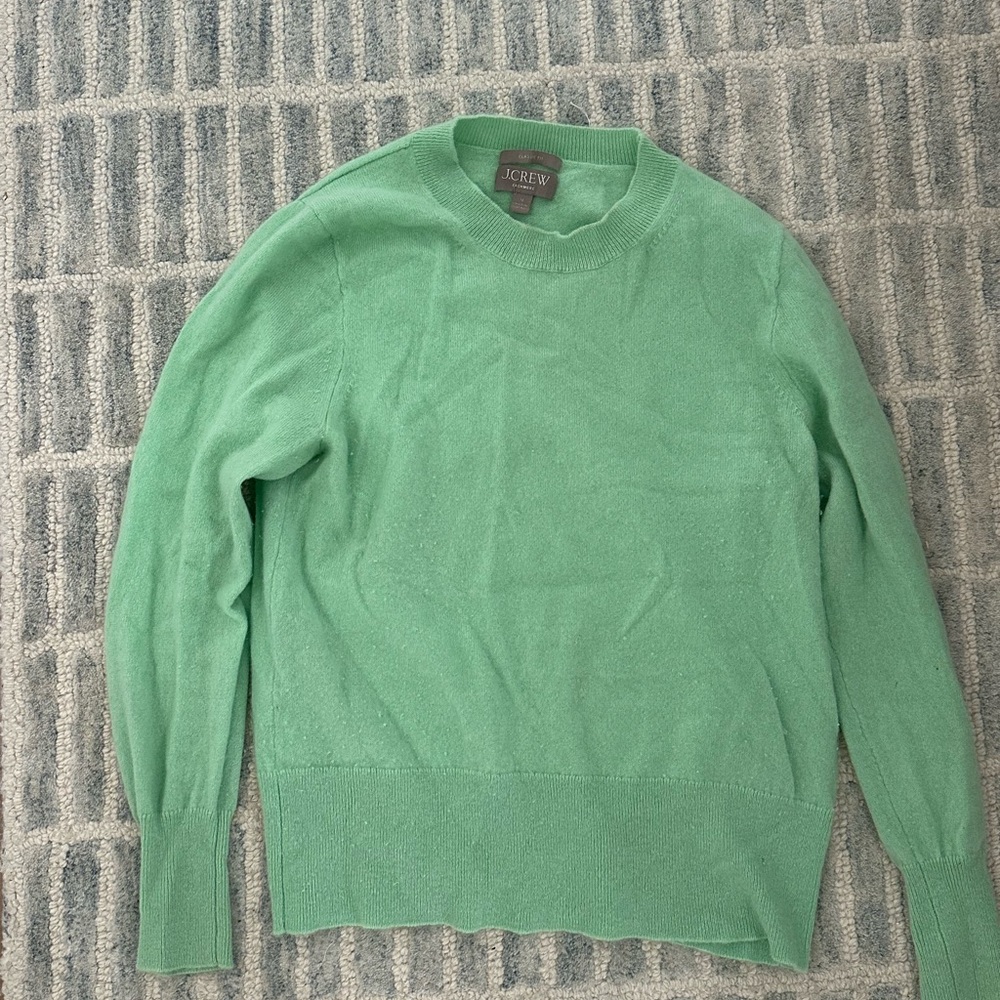 J. Crew Green Cashmere Crewneck Sweater